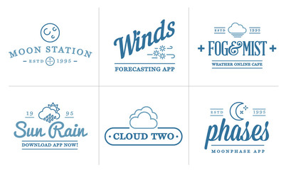 Set of Vector Weather Icons and Logotypes of Business Forecasting Apps and Channels