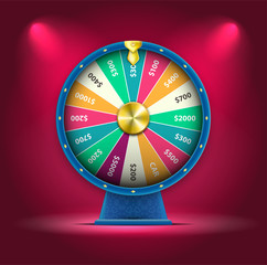 Vector 3D Spinning Fortune Wheel, Realistic Style Lucky Roulette Illustration