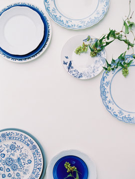 Blue and white dinnerware