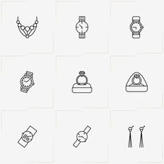 jewelry line icons set