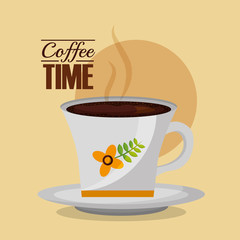 white coffee cup with flower on dish vector illustration