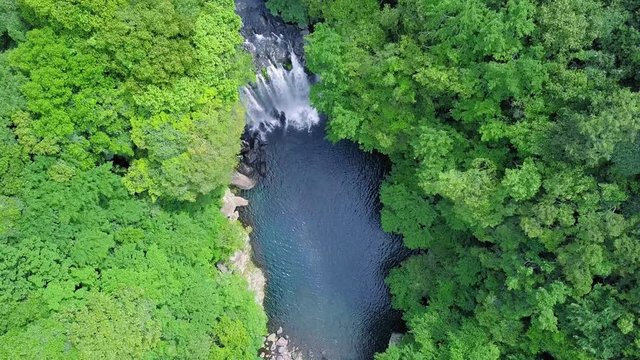 Aerial View of Cheonjeyeon Waterfall on Jeju Island, South Korea