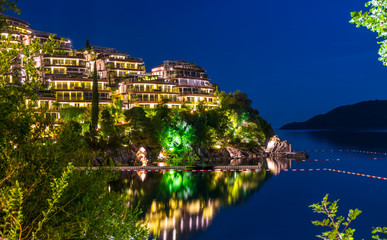 Picturesque night embankment on the Adriatic coast.