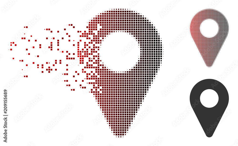 Fototapete vector map marker icon in dispersed, dotted halftone and undamaged solid versions. disintegration ef