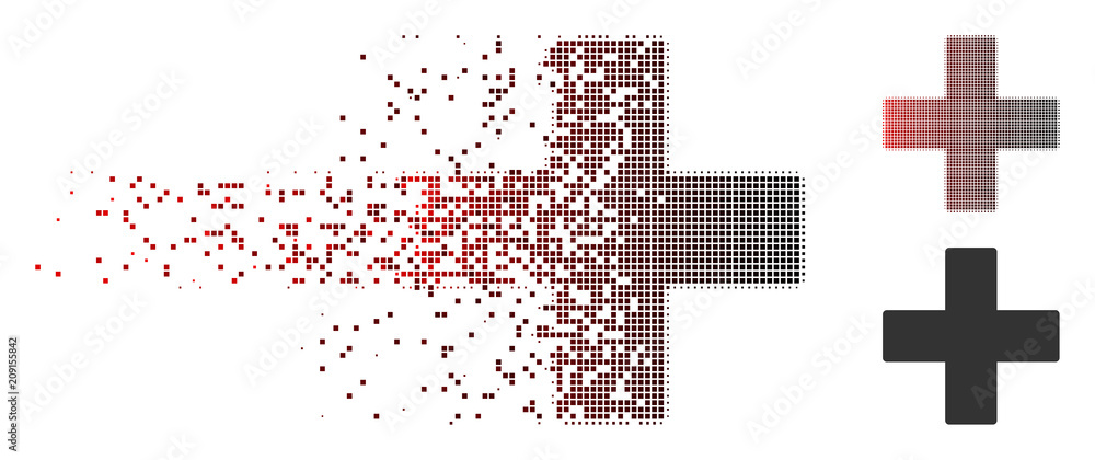 Fototapete vector plus icon in fractured, dotted halftone and undamaged solid variants. disintegration effect i