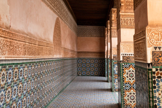 Mosaic tile work at the Ben Youssef Madrasa in Marrakesh