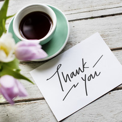 Thank You card and a cup of coffee