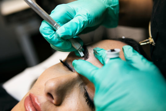 Spa: Female Undergoes Microblading Treatment Permanent Makeup