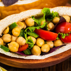 Garbanzo Bean or Chickpea Salad Veggie Pitas. Selective focus.