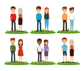 Fototapeta premium couple friends happy characters vector illustration design