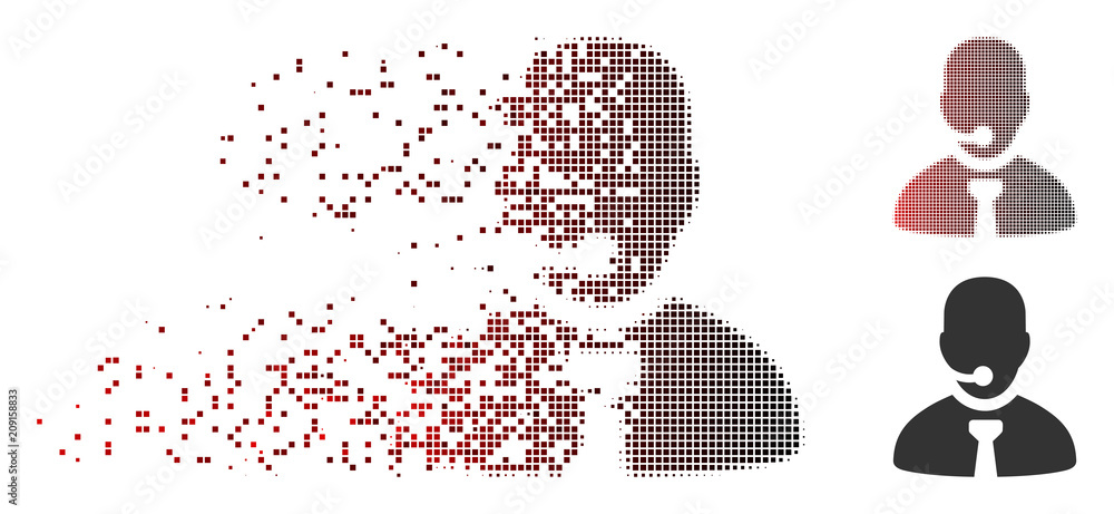 Poster vector call center manager icon in dissolved, dotted halftone and undamaged entire variants. disappe