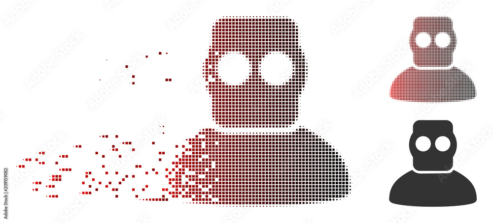 Poster vector diver armor icon in dispersed, pixelated halftone and undamaged entire variants. disappearing
