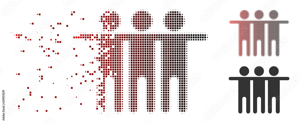 Poster vector friendship icon in dispersed, dotted halftone and undamaged whole versions. disintegration ef