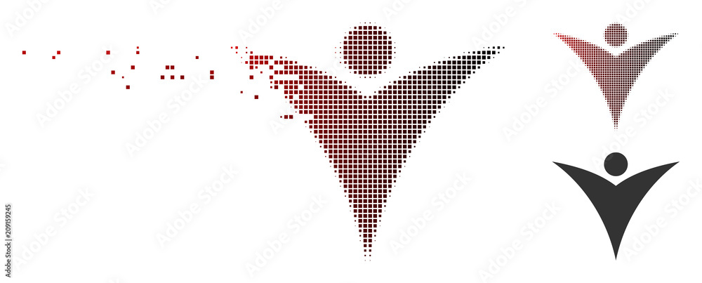 Fototapete vector futuristic man icon in dispersed, dotted halftone and undamaged entire versions. disappearing