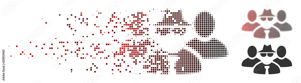 Poster vector mafia people group icon in dissolved, pixelated halftone and undamaged whole versions. disint