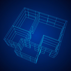 Abstract architecture building. Plan of modern house. Wireframe low poly mesh construction.