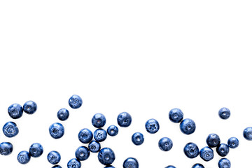 Blueberries frame on white top view copy space