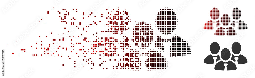 Poster vector manager group icon in dissolved, pixelated halftone and undamaged entire variants. disintegra