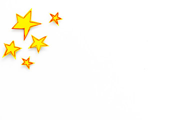 Stars frame. Drawn stars on white background top view space for text