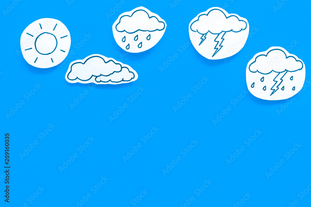 Canvas Prints modern weather icons set on blue background top view copy space