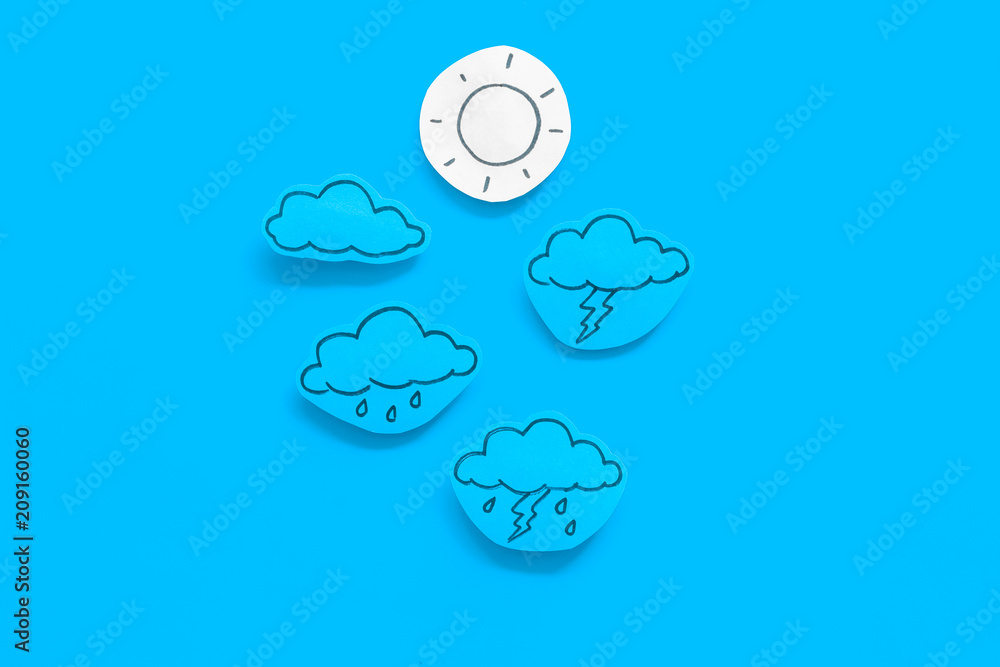 Canvas Prints modern weather icons set on blue background top view copy space