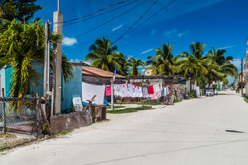 View of a street in Caye Caulker village, Belize