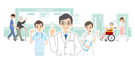Obraz premium 病院と医者のイラスト
