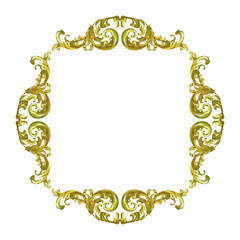 Pattern of wood gold flower carved solated on white background