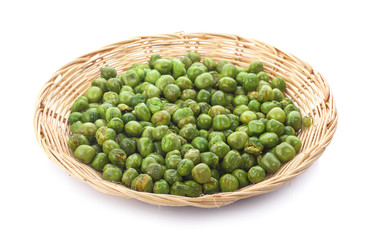 Pile of green wet pea isolated on white background