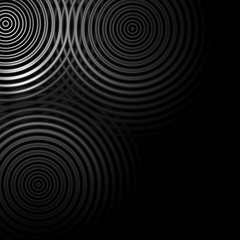 Abstract white rings sound waves oscillating on black background