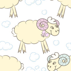 Seamless pattern background with sheep. Vector illustration of a dream. Design for wrapping paper.