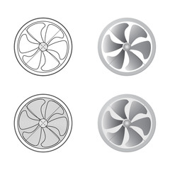 Set of fans. Six of the blade. Schematic and realistic image. Vector illustration.