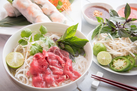 beef pho with summer roll