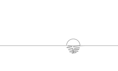 Einzelne, durchgehende, einzeilige Kunst, sonniger Meerblick. Seereise Sonnenaufgang Urlaub tropischen Luxus Reise Sonnenuntergang Konzept Design Skizze Maßbild Vektor-Illustration © LuckyStep