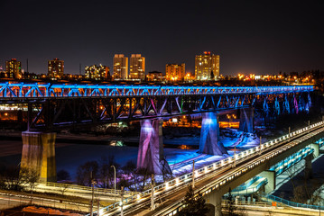 Edmonton High Level Bridge is Lit Up Blue - obrazy, fototapety, plakaty