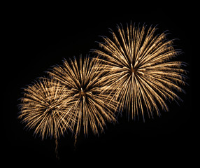 Fireworks Isolated on Black Background. Fireworks Light up the Sky, New Year Celebration.