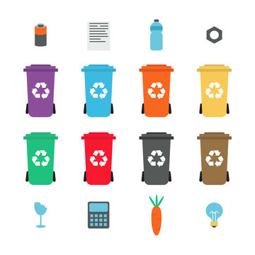 Waste separation concept colorful bins