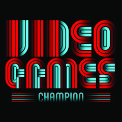 Video Games Champion vector badge design, lettering illustration vintage style
