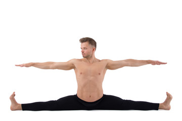 Stretching. Yoga and attractive man. 