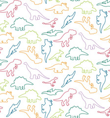 Bright dinosaurs silhouettes as seamless pattern