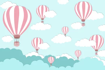 Acrylic prints Air balloon Pink balloon on bright blue sky background - Balloon artwork for International balloon festival - illustration