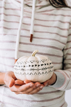 White pumpkin with geometric pattern design