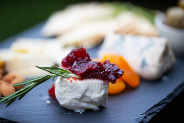 Appetizer of cheese and fruit