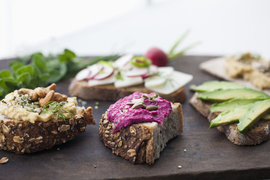 Wooden Tray of Assorted Vegetarian Vegan Sandwiches