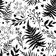 Seamless pattern with leaves. Vector floral set with hand drawn 