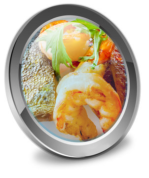 bouton trilogie de la mer, poissons et crevettes grill&eacute;s, sauce tartare 