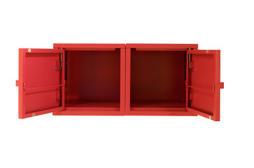 Red metal locker box isolated on white background.