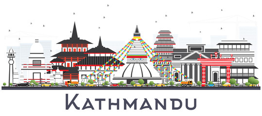 Kathmandu Nepal Skyline with Gray Buildings Isolated on White. - obrazy, fototapety, plakaty