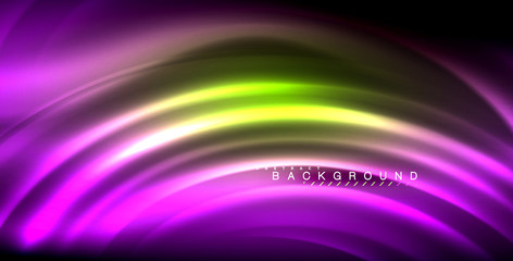 Neon glowing wave, magic energy and light motion background