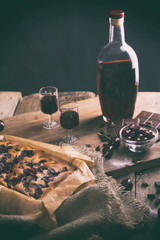 fresh cherry pie with chocolate and liqueur